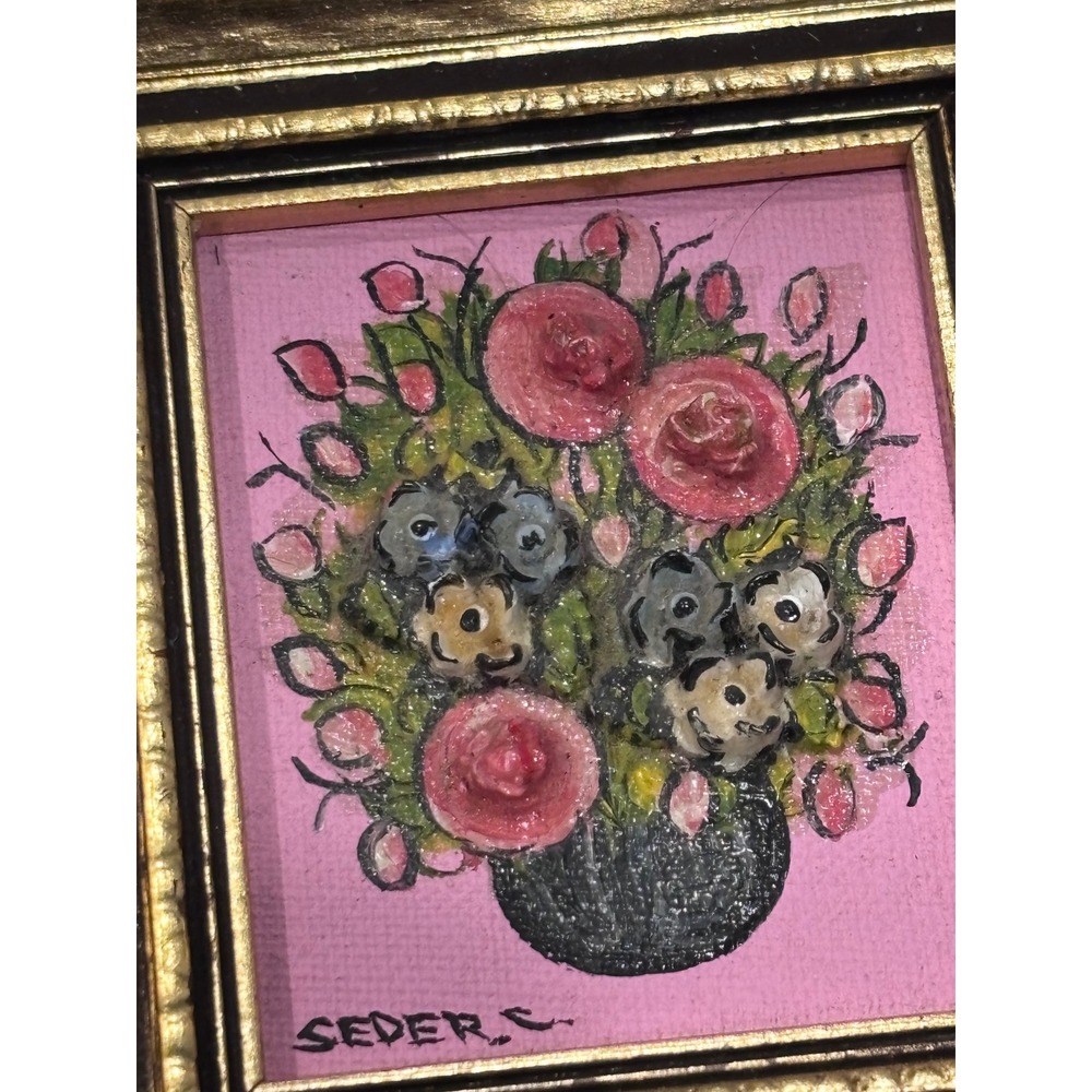 Seder C Signed Miniature Floral Oil Paintings Set of 3 Gold Ornate Frames Art - Picture 9 of 12